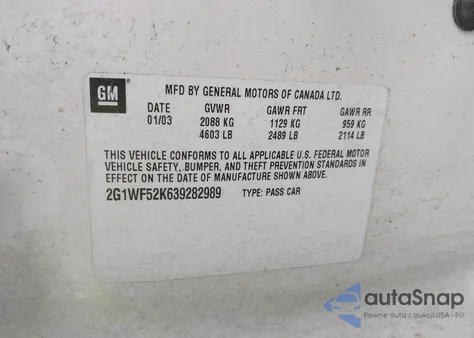 2003 Chevrolet Impala from USA, damaged, VIN 2G1WF52K639282989